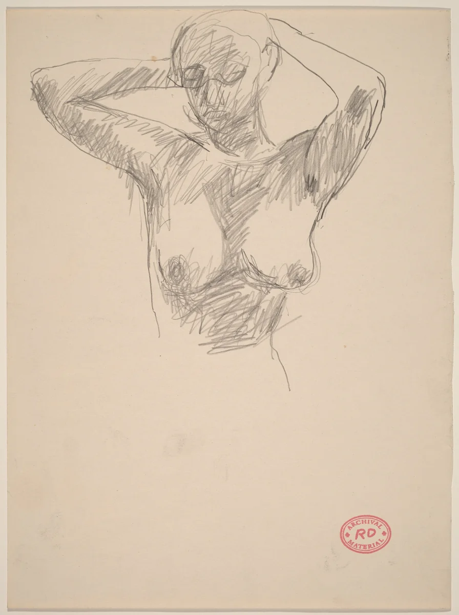 Untitled [nude placing her hands behind her head] by Richard Diebenkorn, drawing, 1955-1967