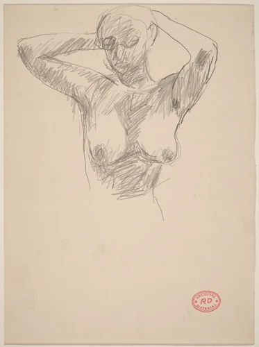 Untitled [nude placing her hands behind her head] by Richard Diebenkorn, drawing, 1955-1967