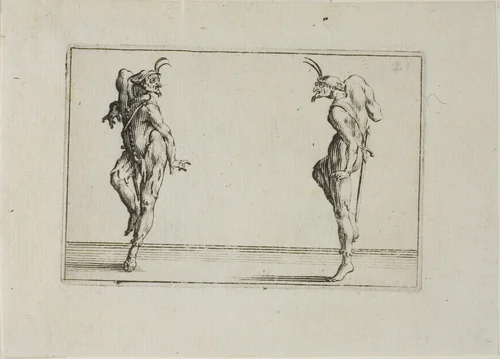 The Two Pantaloons Looking at Each Other, from The Caprices by Jacques Callot, print, 1617-1627