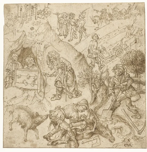 De kinderen van Saturnus by anonymous, drawing, 1470