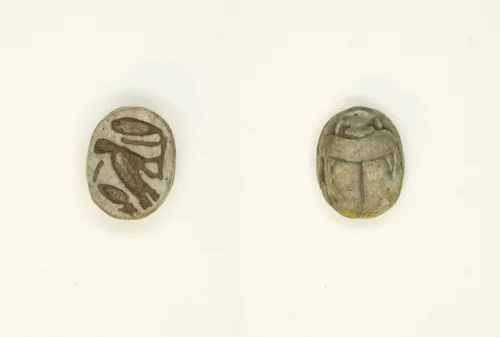 Scarab: Cobra, m-owl, and sign (“sDm” ?) by Egyptian, other, -1550--343