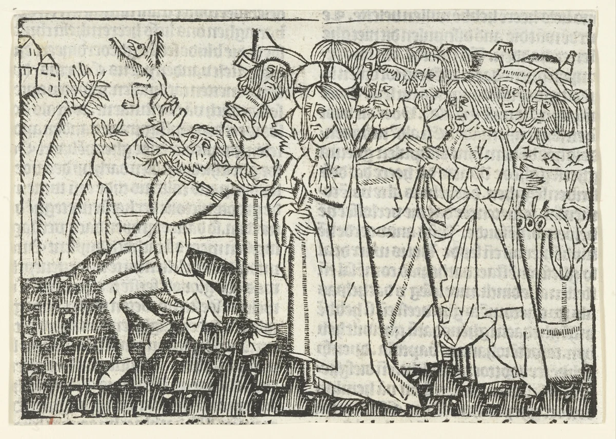 Christus geneest een bezeten man by Unknown, print, 1480-1500