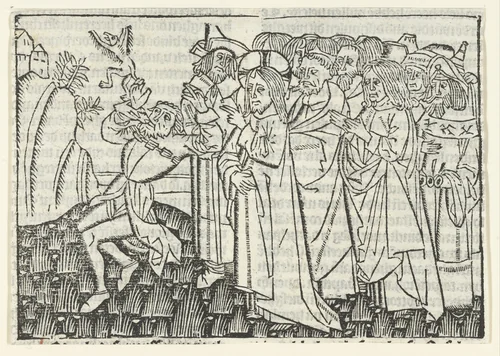 Christus geneest een bezeten man by Unknown, print, 1480-1500