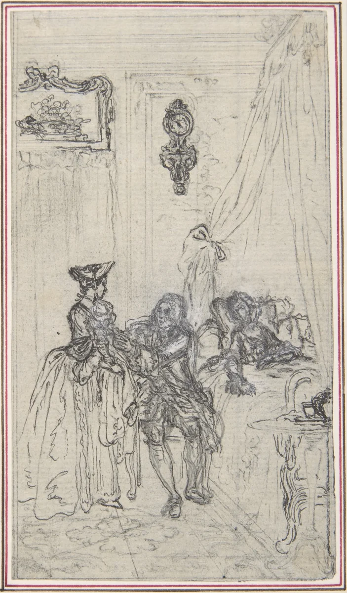 Study for a frontispiece for "Histoire de Miss Jenny" by Hubert François Gravelot, drawing, 1710-1773