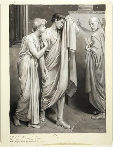 As One Came Near with Curl'd Gray Beard, Sharp Eyes, and Smooth Bald Crown by Will Hicock Low, drawing, 1885