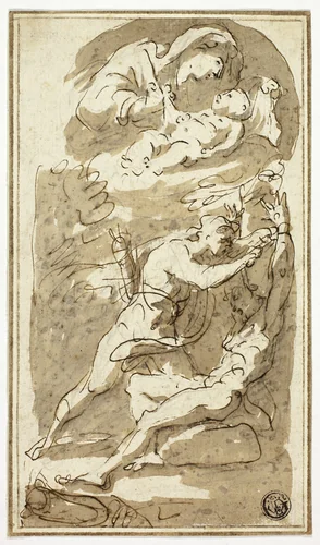 Sketches of Madonna and Child, Flaying of Marsyas by Gaspare Diziani, drawing, 1709-1767