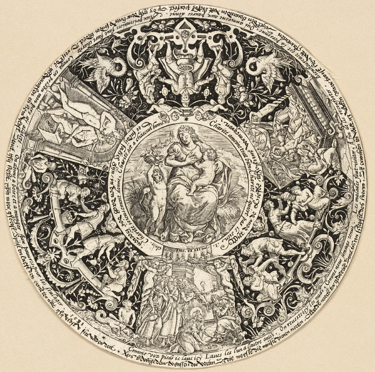 The Seven Works of Charity by Theodor de Bry, print, 1581-1623