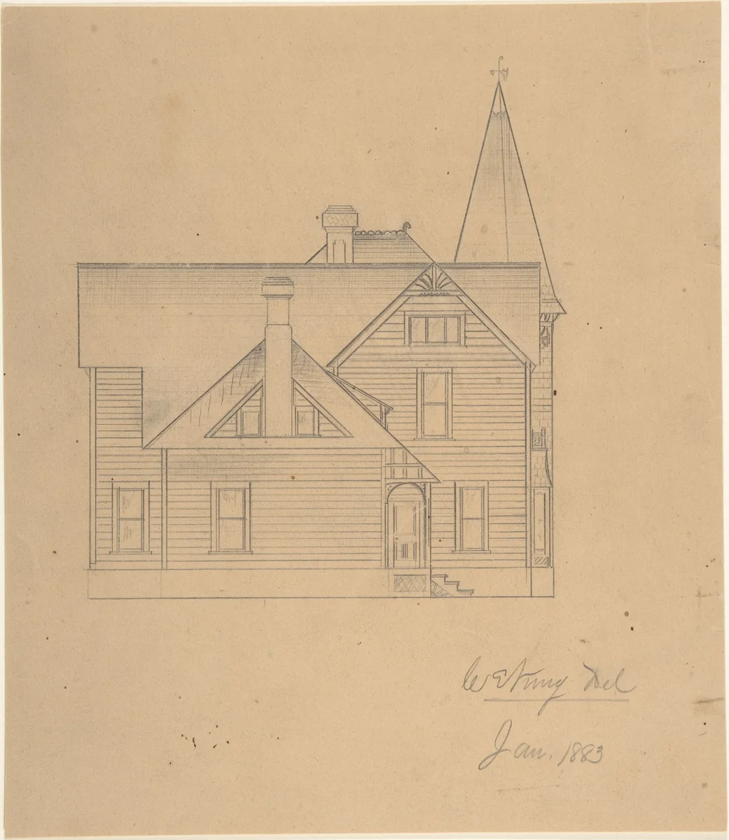Design for a House, Back Elevation by W. Strong, drawing, 1878-1888