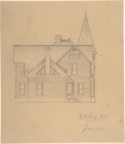 Design for a House, Back Elevation by W. Strong, drawing, 1878-1888