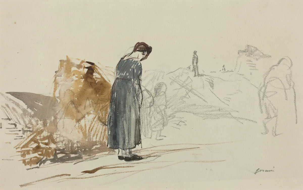 a) Les Allemandes sont partis (recto); b) Sketch of a Man (verso) by Jean-Louis Forain, drawing, 1914-1919