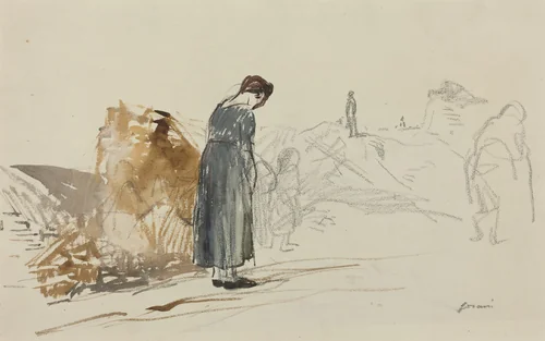 a) Les Allemandes sont partis (recto); b) Sketch of a Man (verso) by Jean-Louis Forain, drawing, 1914-1919