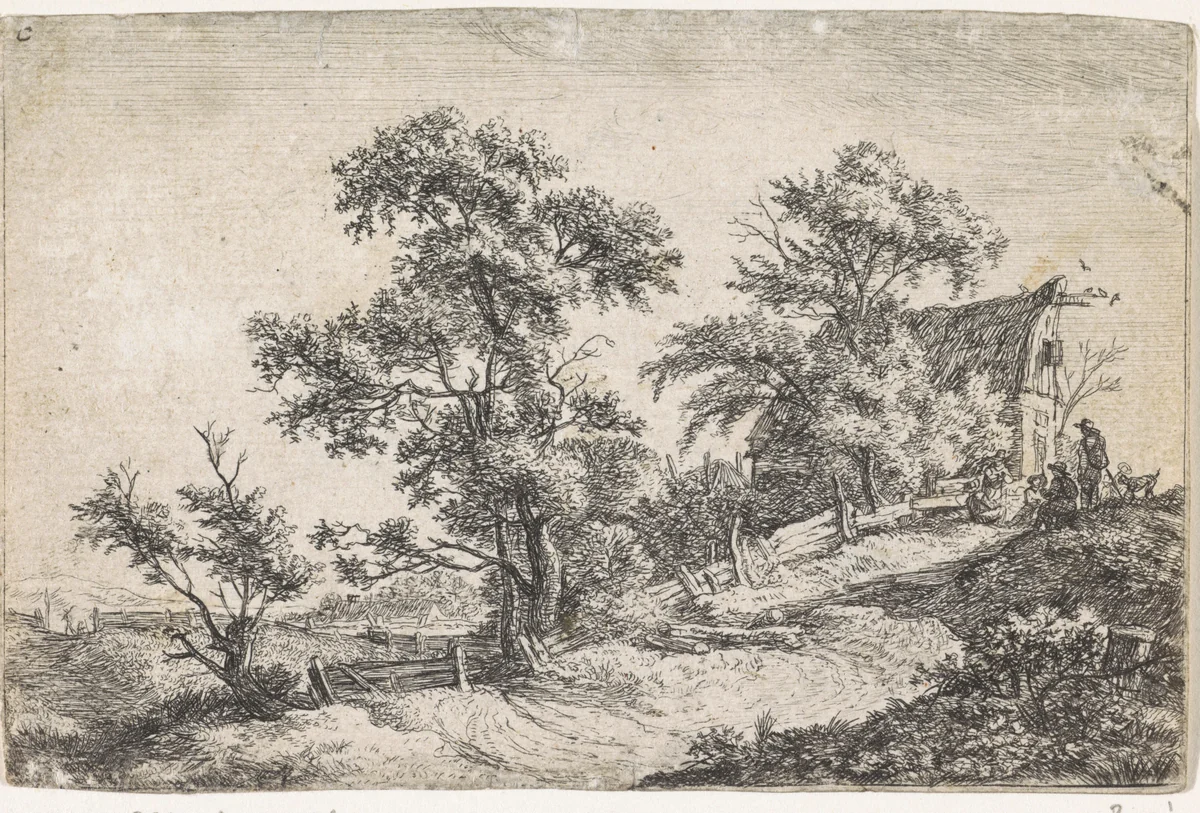 Huis aan een pad op een heuvel by Anthonie Waterloo, print, 1630-1663