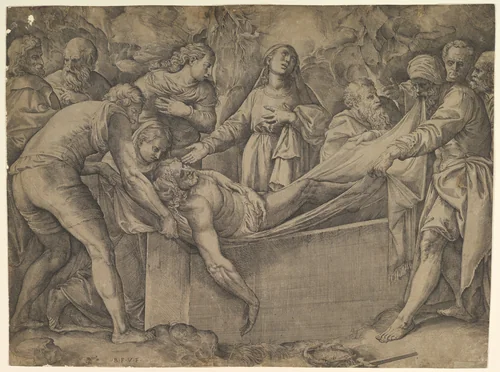 The Entombment by Battista Franco, print, 1547-1566