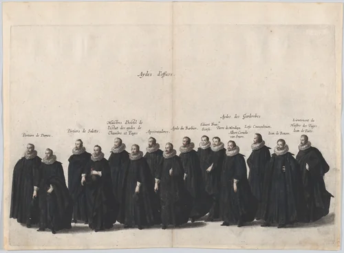 Plate 19: Aides marching in the funeral procession of Archduke Albert of Austria; from 'Pompa Funebris ... Alberti Pii' by Cornelis Galle, print, 1623
