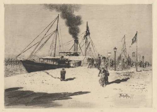 Embarcadere à Trouville (Wharf at Trouville) by Félix-Hilaire Buhot, print, 1877