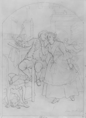 Illustration to William Cowper's Poem "The Diverting History of John Gilpin": John Gilpin and His Wife Pledge to Renew Their Wedding Vows by John Whetten Ehninger, artwork, 1857
