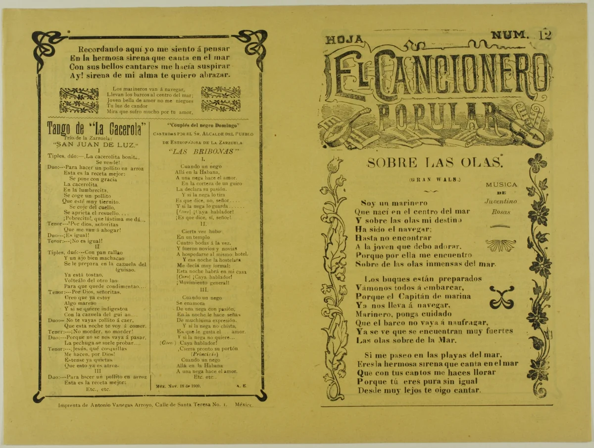 El cancionero popular, hoja num. 12 (The Popular Songbook, Sheet No. 12) by Unknown Artist, print, 1800-1899