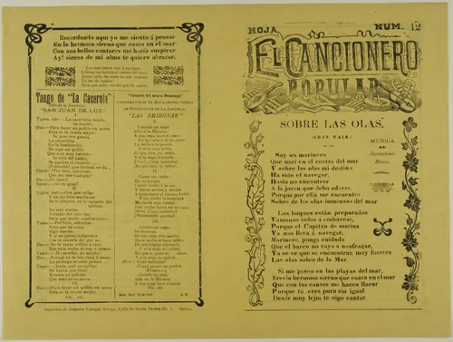 El cancionero popular, hoja num. 12 (The Popular Songbook, Sheet No. 12) by Unknown Artist, print, 1800-1899