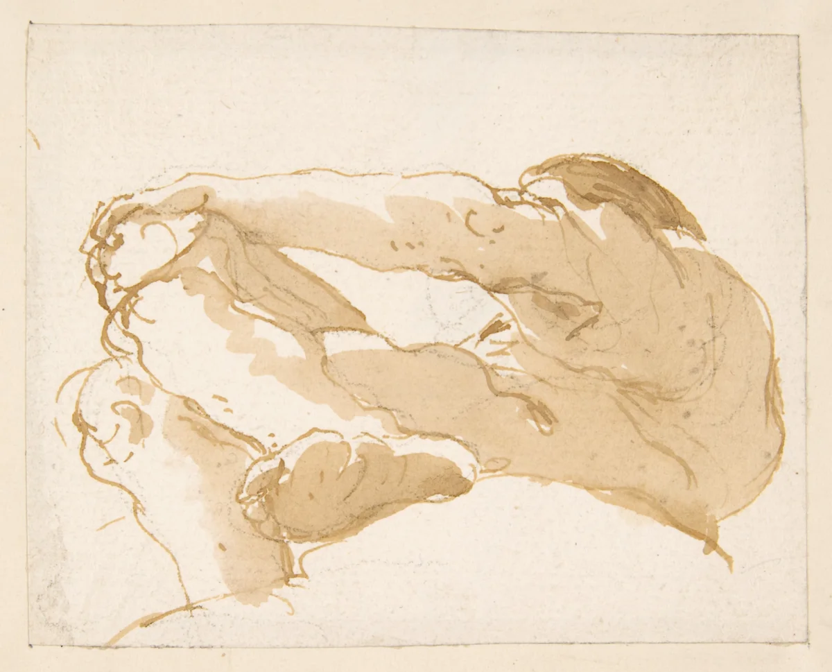 Seated Man Turned Towards the Left Seen from Below by Giovanni Battista Tiepolo, drawing, 1696-1770