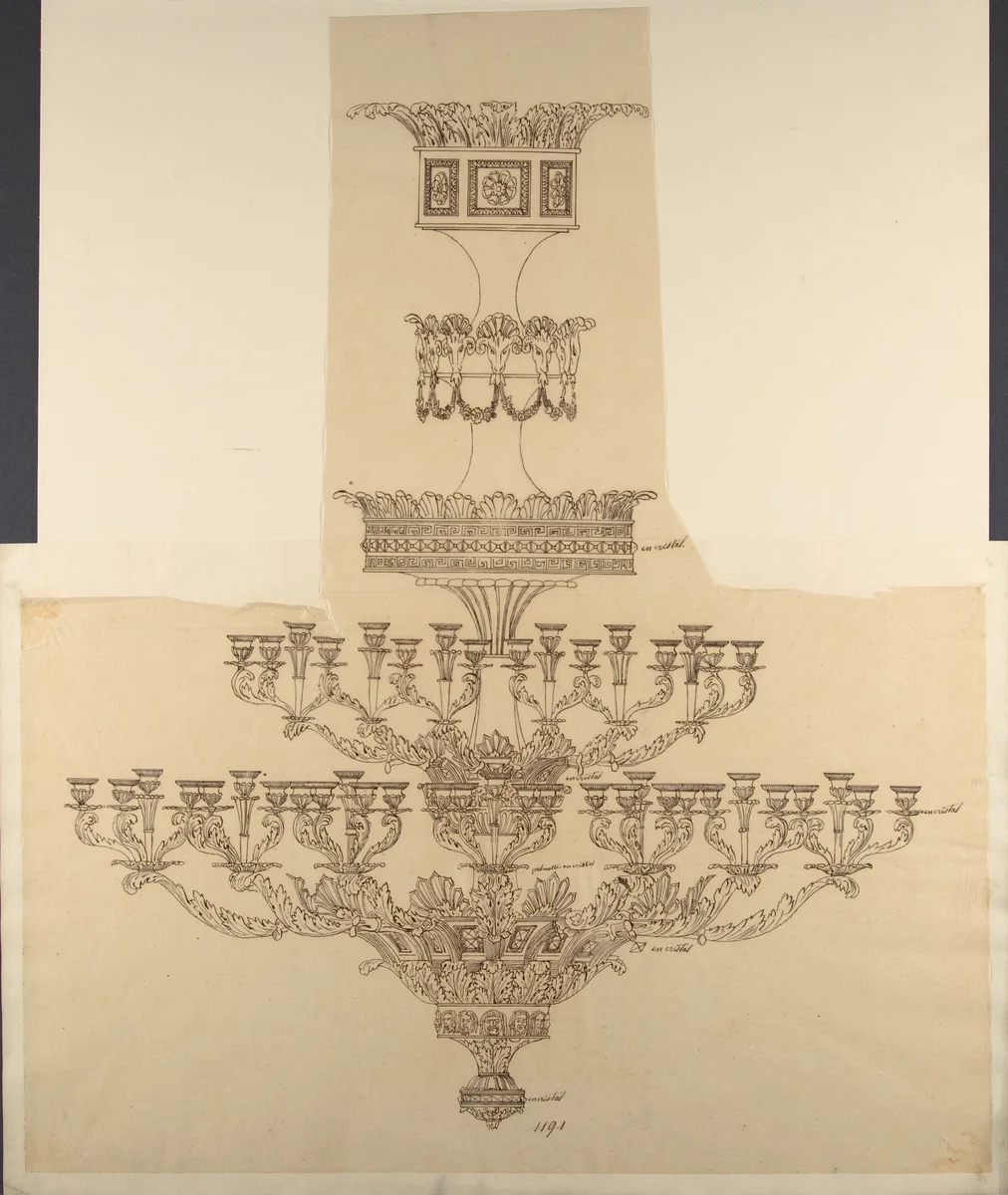Elaborate Design for a Chandelier by anonymous, drawing, 1800-1899