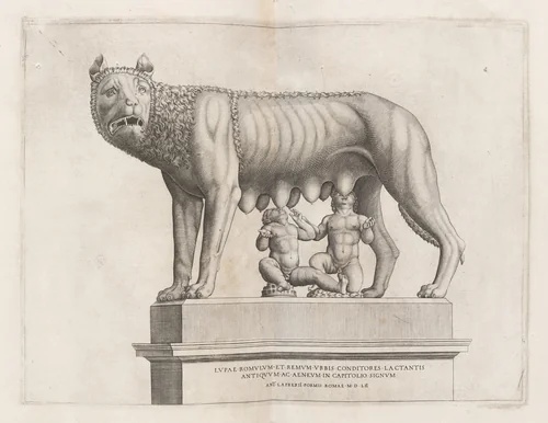 Capitoline Wolf with Romulus and Remus by None, print, 1552