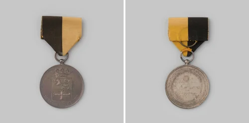 Prijspenning van de Scherpschutters Vereeniging Gelria te Zutphen, 1891, tweede prijs voor schieten met flobert-patronen by anonymous, metalwork, 1891