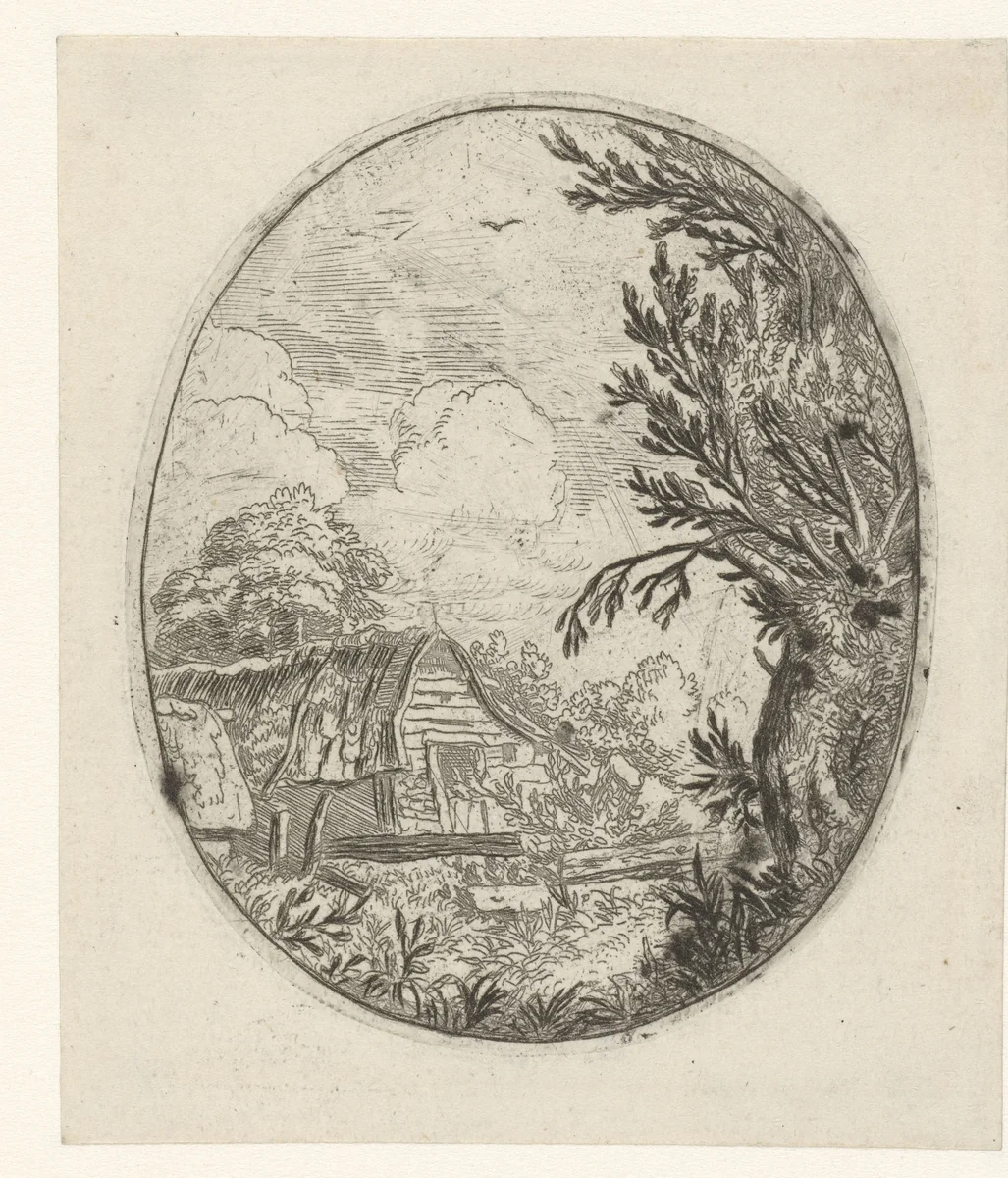 Landschap met boerderij by Allaert van Everdingen, print, 1631-1675
