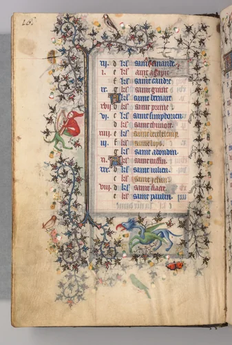 Hours of Charles the Noble, King of Navarre (1361-1425): fol. 8v, August by Master of the Brussels Initials and Associates, book, 1400-1410