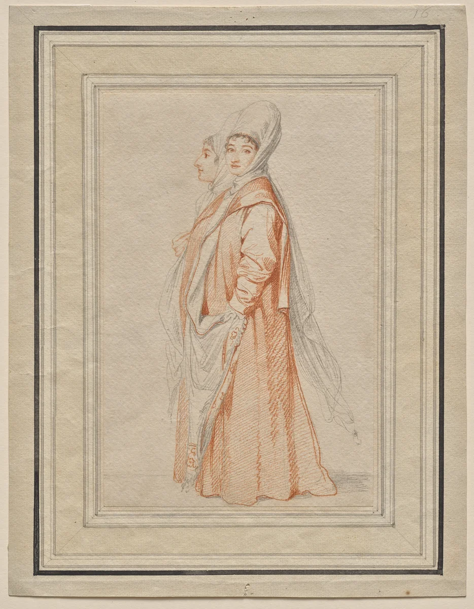 Two Veiled Young Women, probably Lilla Amnani and Her Sister by Richard Cosway, drawing, 1786