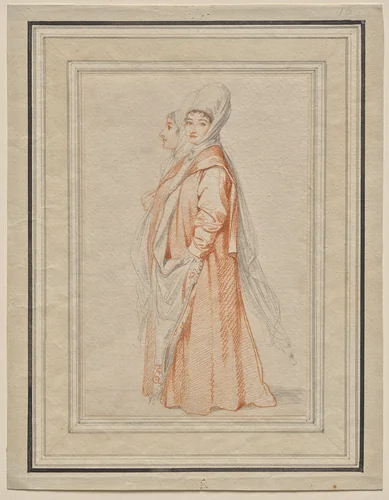 Two Veiled Young Women, probably Lilla Amnani and Her Sister by Richard Cosway, drawing, 1786