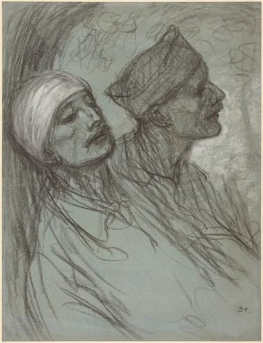 A Wounded Soldier and His Comrade by Théophile Alexandre Steinlen, drawing, 1916