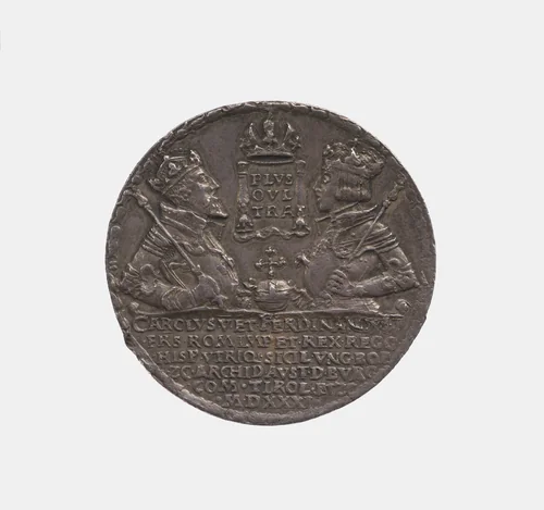 Charles V and Fedinand I (schautaler) by Christoph Loch, metalwork, 1531-1550