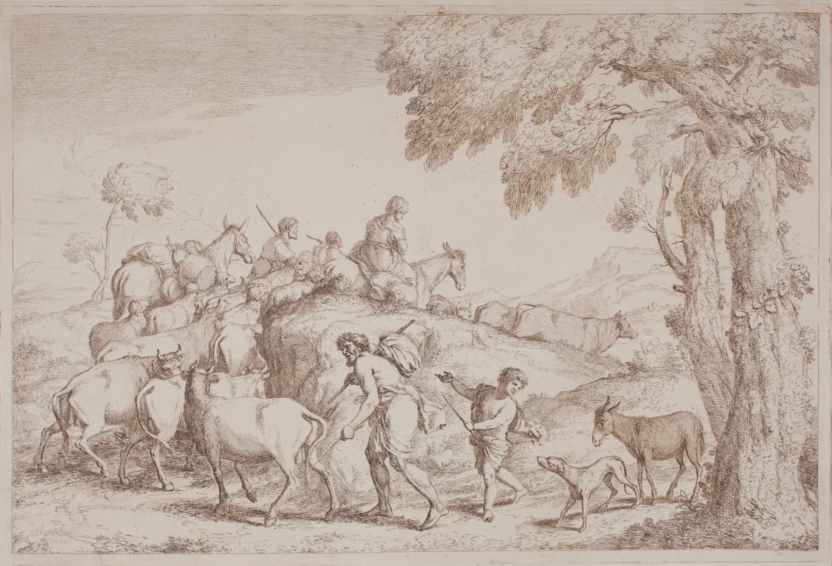 An Elderly Shepherd Seen from Behind by Gaetano Zompini, Giovanni Benedetto Castiglione, portfolio, 1700-1778