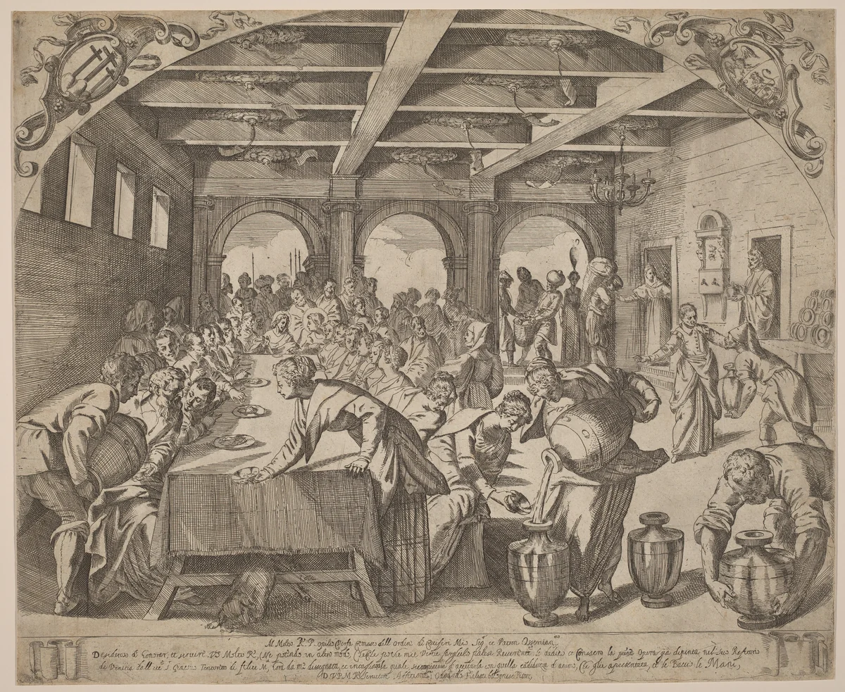 The Marriage at Cana by Odoardo Fialetti; Jacopo Tintoretto, print, 1573-1638