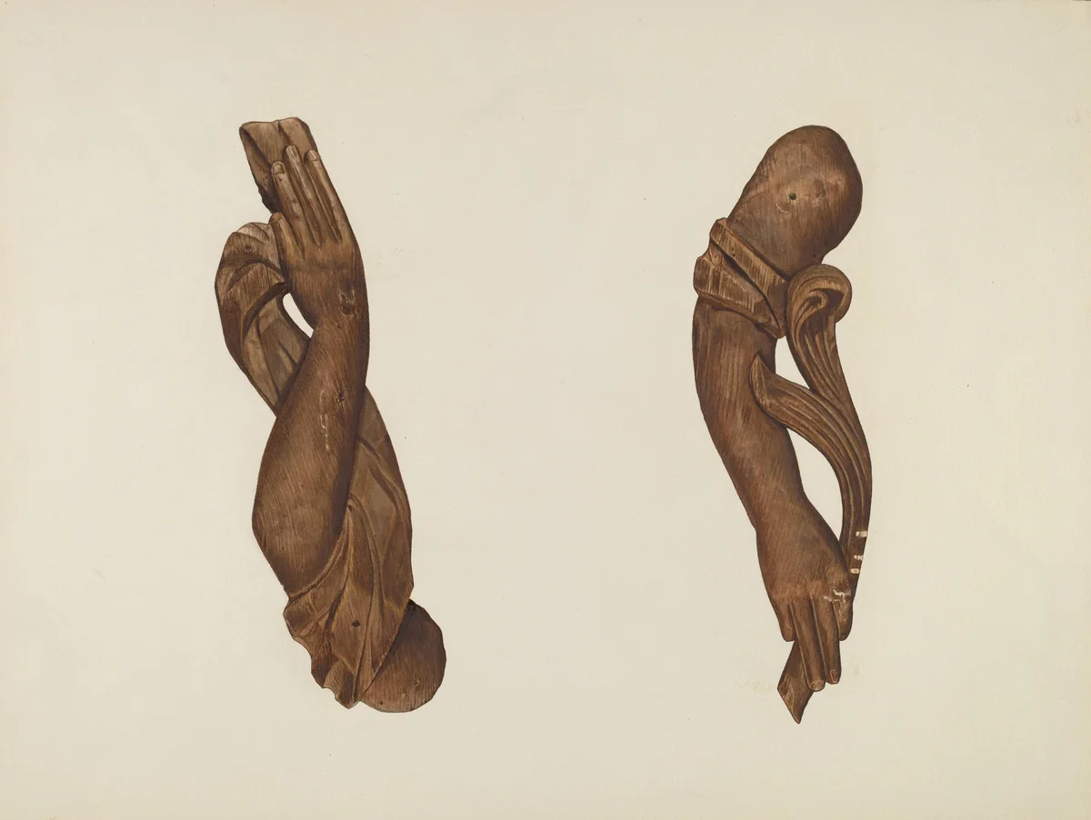 Pair of Carved Wooden Arms by John Davis, index of american design, 1937