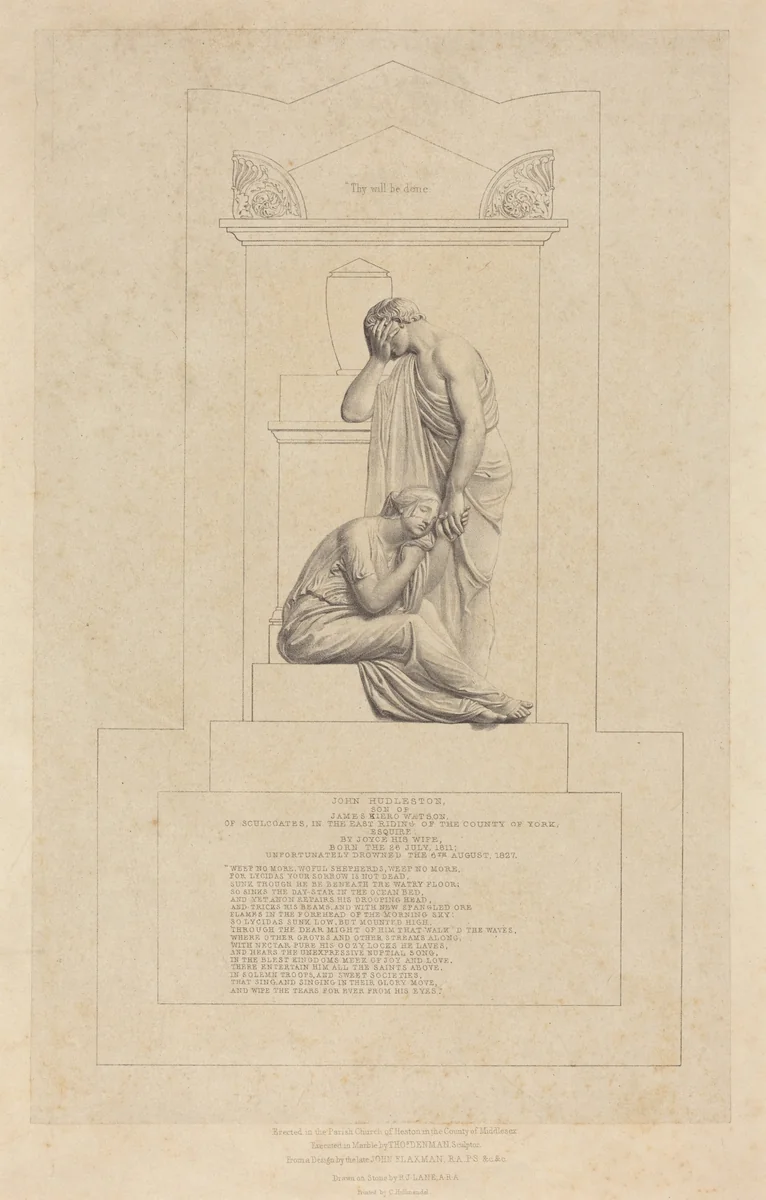 Monument to John Hudleston by Richard James Lane; John Flaxman, print, 1800-1872