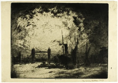 The Tower Bridge, Evening by Joseph Pennell, print, 1905