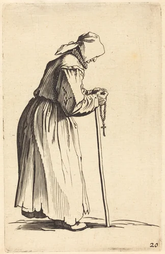 Beggar Woman with Rosary by Jacques Callot, print, 1622-1699