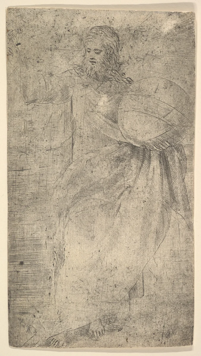 Christ as the Savior holding a globe, from "Christ and the Apostles" by Andrea Schiavone, print, 1543-1553