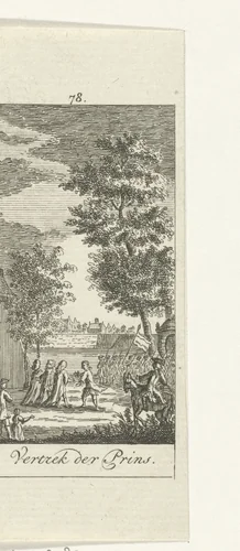 Vertrek van Willem III by Simon Fokke, print, 1722-1784