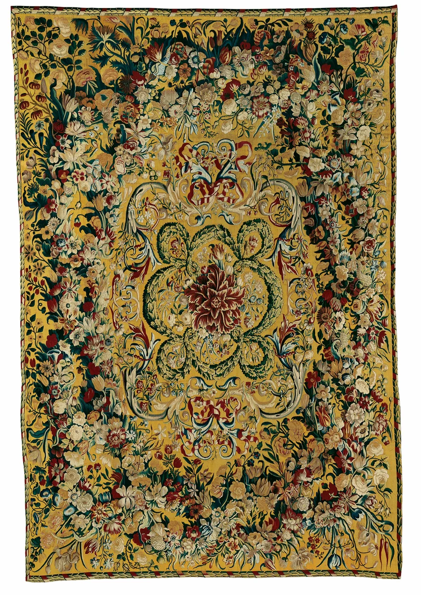 Table Carpet with Garlands of Flowers and Rinceaux by Possibly Flanders or France, textile, 1650-1675