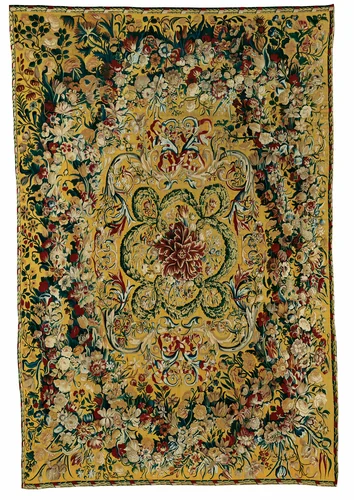 Table Carpet with Garlands of Flowers and Rinceaux by Possibly Flanders or France, textile, 1650-1675