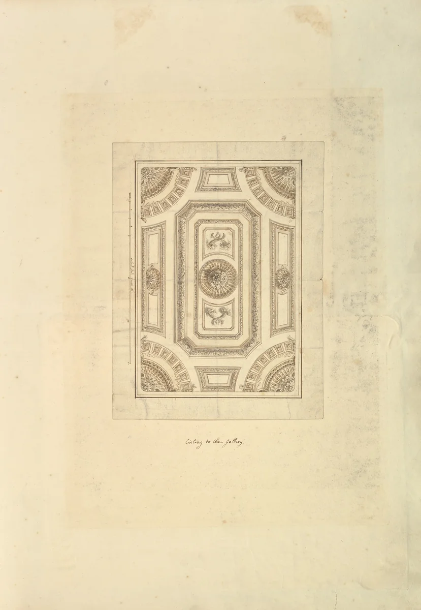 Ceiling to the Gallery, Houghton Hall, Norfolk by Isaac Ware, drawing, 1735