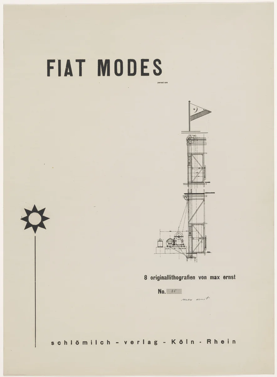 Title page from Let There Be Fashion, Down with Art (Fiat modes pereat ars) by Max Ernst, print, 1920