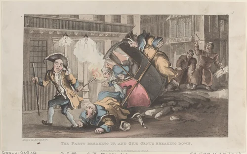 The Party Breaking Up, and Quae Genus Breaking Down by Thomas Rowlandson, print, 1821
