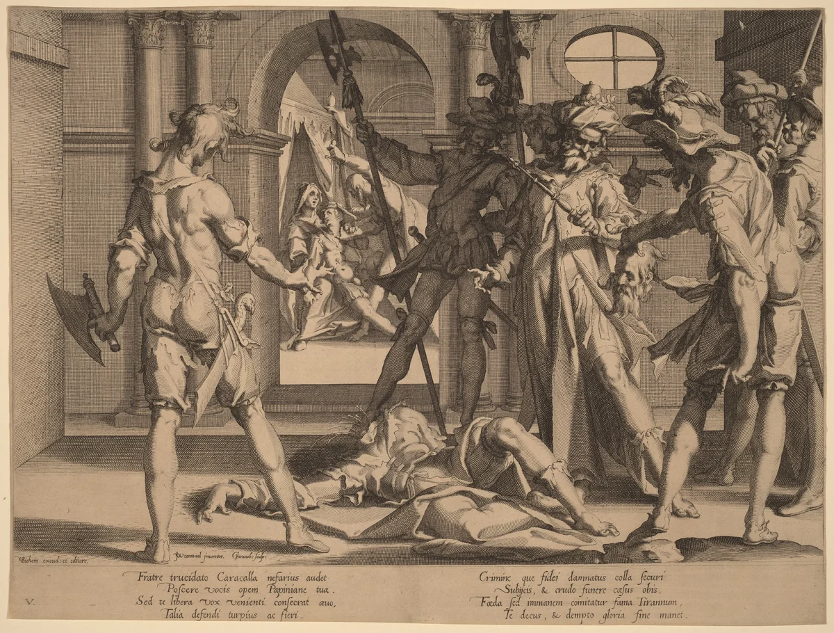 Beheading of the Roman Judge Papinian by Willem van Swanenburgh
Joachim Anthonisz Wtewael
Christoffel van Sichem I, print, 1606