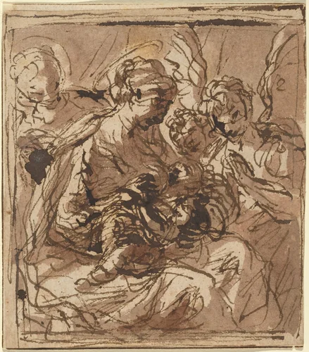 Holy Family by Italian 17th Century, drawing, 1600-1699