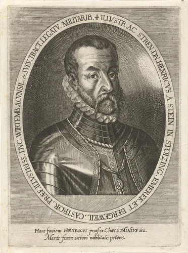 Portret van Heinrich baron van Stein te Stotzingen by Dominicus Custos, print, 1600-1604
