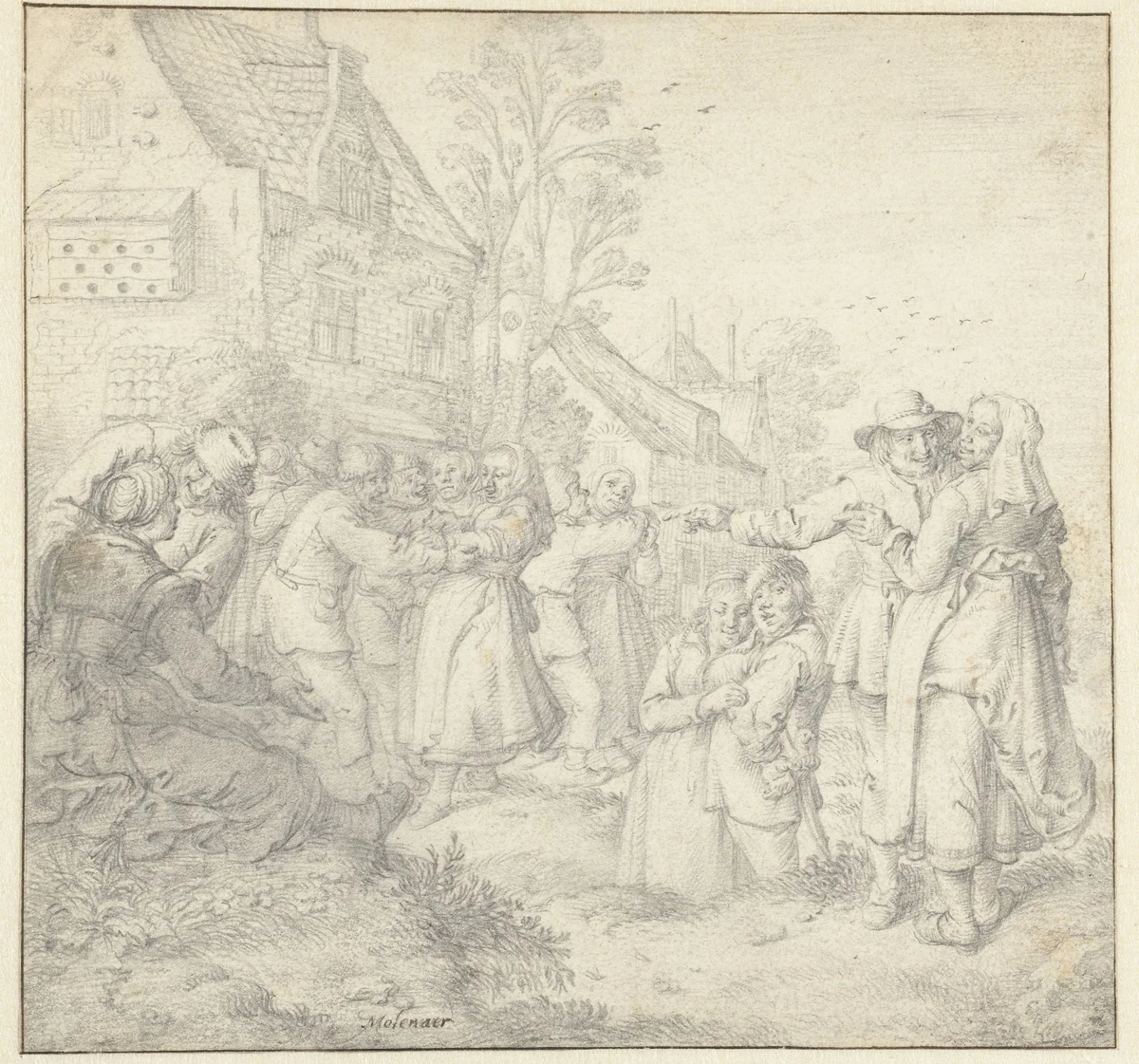 Boerendans by Jan Miense Molenaer, drawing, 1620-1668