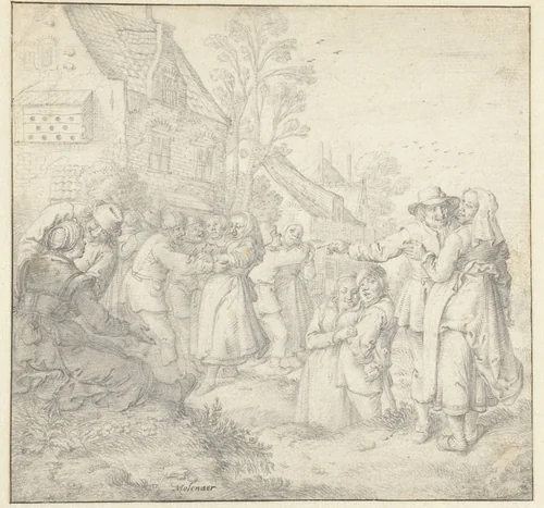 Boerendans by Jan Miense Molenaer, drawing, 1620-1668
